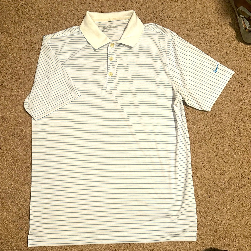 Nike Golf Dri-fit Polo Shirt, Men’s Medium, white with light blue stripes